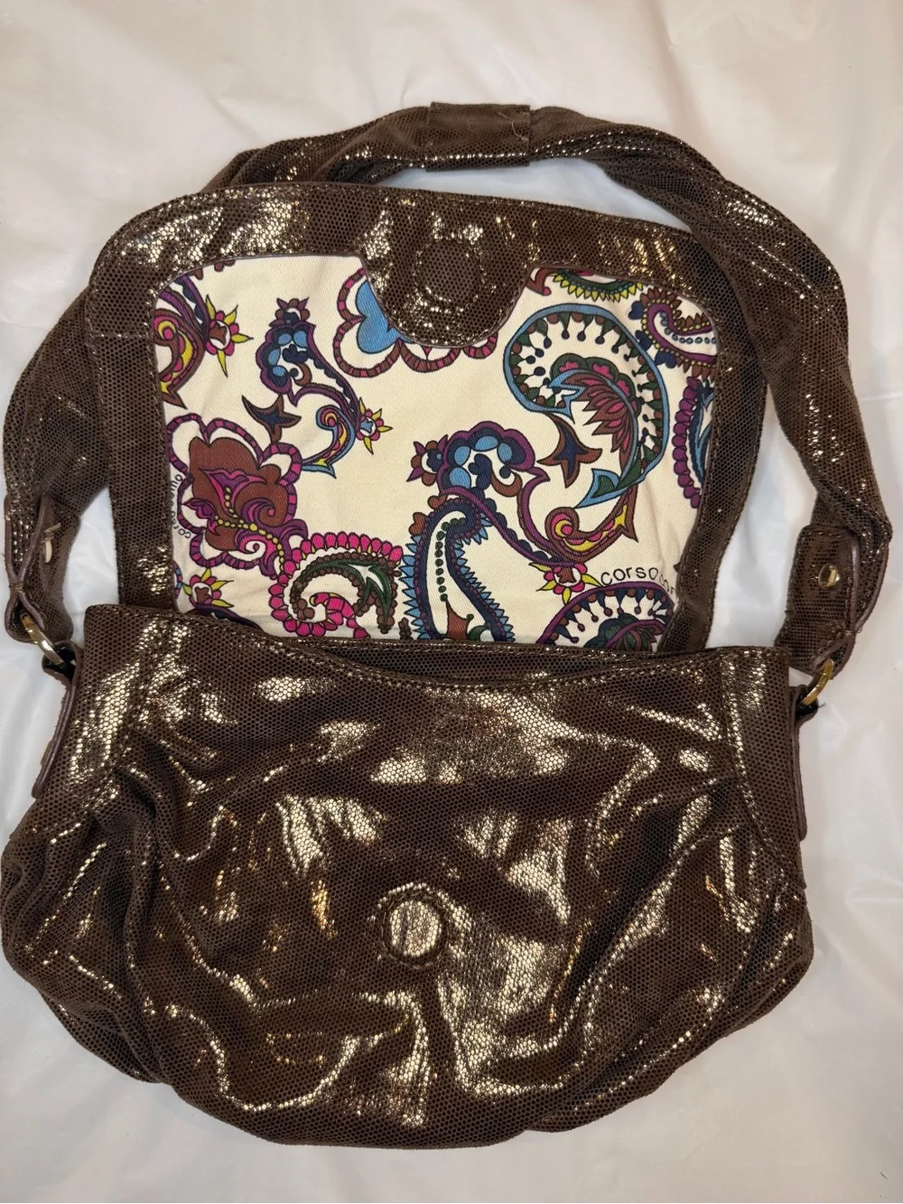 Vintage Y2K Metallic Bronze Slouchy Shoulder Bag Hobo Style